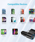 Hefty 48W Cigarette Lighter Car Charger Hooked Up To A Zippy 20W Wall Adapter with compatible devices shown