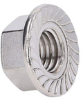 Close-up of a single nut from the 50 Piece Stainless Steel Flange Nut Set A2 70 DIN1587 Built To Last Rustproof Locking Nuts
