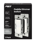 Paddle Dimmer Switch For Dimmable LED Lights Dual Pack With Single Pole Or 3 Way Control Overheat Protection Includes Wall Plates And Installation Hardware For Easy Home Lighting Upgrades. 2-pack box front