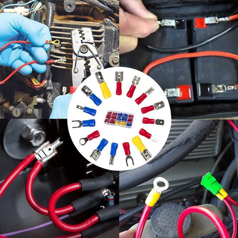 All In One 280 Pc Wire Terminal Crimp Connectors Kit Insulated Waterproof Spade Set For 22-10 AWG shown in auto repair use