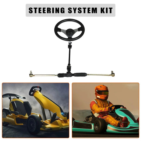 300mm Steering Wheel Steel Kit With 320mm Gear Rack Pinion Adjustable Shaft Set Replacement For 110cc Go Kart Heavy Duty