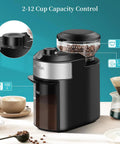 Flat Burr Coffee Grinder With 28 Custom Grind Levels For Espresso And Drip Brews, featuring 2-12 cup capacity control and easy clean design.