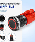 12V Latching Push Button Switch With Waterproof LED Ring Red Light For Car On Off Power Button 0.63 Inch Mount Hole