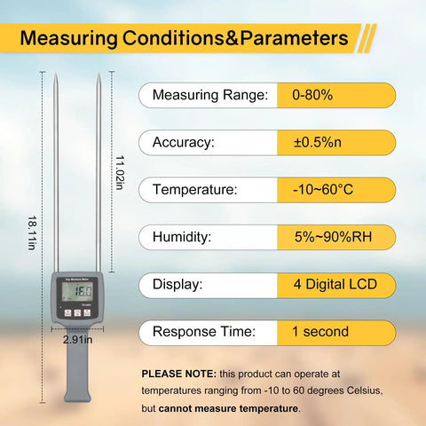 Portable Hay Moisture Tester Probe With Quick 1 Second Reading, Precise Hay Moisture Meter For Bales, 0 To 80 Percent Range, Temperature Humidity Compensation, High Accuracy 0.5 Percent, Easy Field Use On The Go To Prevent Spoilage.