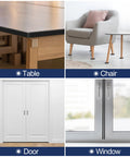 66ft self-adhesive foam weatherstripping tape; shown on table edge, chair legs, door, and window