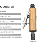 No-Nonsense Heavy-Duty Mini Air Die Grinder Kit, Badass 25000 RPM Pneumatic Straight Polisher with gold aluminum body.
