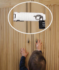 Child reaching for cabinet with 2 Pack 5 Inch 304 Stainless Steel Hasps Latch Set with code lock installed