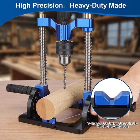 Heavy Duty Portable Drill Guide With Adjustable 0 To 60 Degrees Multi Angle For Straight Holes Pro Grade Drill Press Adapter With V-shape block for circular workpieces