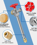 Frost Free Outdoor Sillcock With Anti Siphon Backflow Preventer, Lead Free Brass Frost Proof Faucet Bib With Half Inch Push To Fit Connector