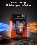 Zephyr S3 Cordless Tire Inflator Portable Air Compressor with 160 PSI Max showing active cooling system in vivid orange.