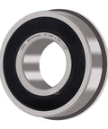 Close-up of a chrome steel flanged deep groove ball bearing, 5/8 inch bore by 1-3/8 inch hub, sealed design