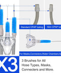Image of All In One CPAP Cleaning Kit with cleaner, hose brush for CPAP machine deep clean mask, tubing, connectors, and water tank.
