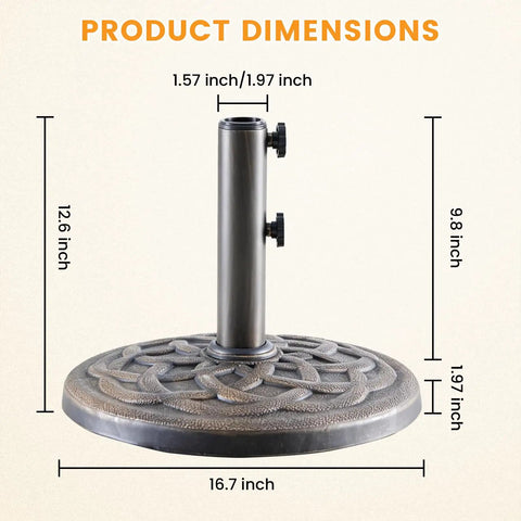 Heavy Duty 30 Lbs Patio Umbrella Base With Resin Stand Weather Resistant Powder Coated Bronze Umbrella Holder dimensions