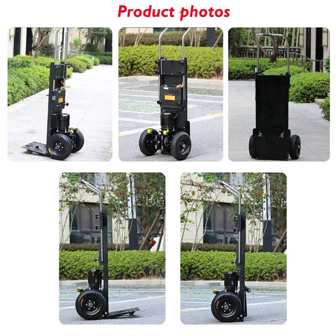 Heavy Duty Electric Hand Truck For Stairs Climbing Cart With Brushless Motor And 400Kg Load Capacity, side view outdoors.