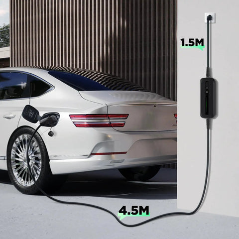 Portable Level 1 EV Charger With 20ft Cable For 110V Outlets On The Go Home Charging Station SAE J1772 NEMA 5 15P connected to a car