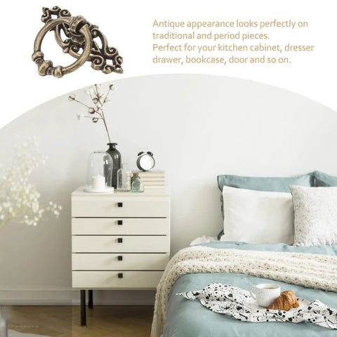 Gotta Love The Vintage Charm On These Antiqued Brass Cabinet Pulls Super Tough Zinc Alloy Drawer Handles To Spruce Up Your Home And Kitchen Solid Build Ten Piece Set Includes Screws on a dresser.