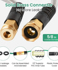 Close-up of Cesun 25ft metal garden hose with solid brass connectors and black outer sheath