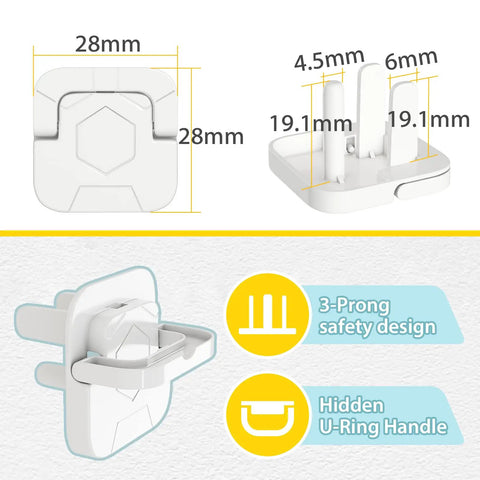 White 28mm ABS baby proof outlet cover with 3-prong safety design, U-ring handle, Baby Proof Outlet Covers 60 Pack For Kid Safe Sockets And Home Electrical Protection, Easy Access To Outlets Without Exposing Tiny Fingers, Prevent Power Shocks, Child Proof Plug Protectors For Nurseries And Living Rooms