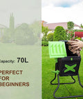 Outdoor Compost Tumbler With Rotating Design And Air Vents 70 L 18.5 Gallon Heavy Duty Garden Bin in backyard