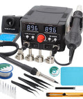 2 In 1 Digital Soldering Station Kit With Hot Air Rework, 820W Power, Dual LED Temperature Displays and accessories shown