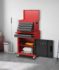 Rolling Tool Chest With Five Drawers, Lockable Wheels, Sliding Drawers, Detachable Top, And Adjustable Shelf in garage