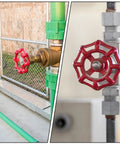 Tough As Nails Cast Iron Shutoff Hand Wheel For Water Fittings Flat Bottom Valve Handle Set installed on piping.