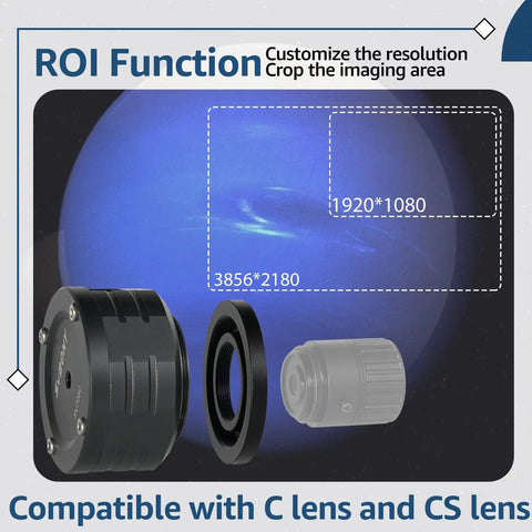 705C Telescope Camera With IMX585 Sensor in parts displaying ROI function for high-res planetary imaging