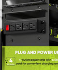 Side view of Rugged Power Tool Organizer Wall Mount With Charging Station featuring 4-outlet power strip and tool rack.