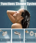 2 Functions Shower System with Tub Shower Faucet Set With Valve And Wall Mount Trim Kit For 6 Inch Tub Fixtures, Rough In Valve, Single Spray Shower Head System, 5.3 Inch Tub Spout, Brushed Nickel Finish, Modern Look Easy Install.