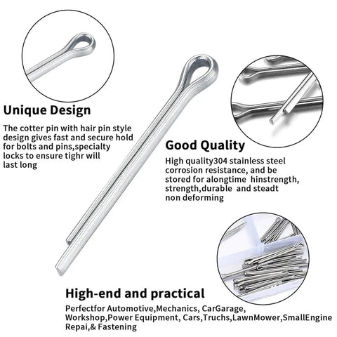 Beefy Stainless Steel Cotter Pins Assortment Kit 450 Pieces Split Pins Clip Fasteners For Trailer Hitch Lawn Mower Automotive
