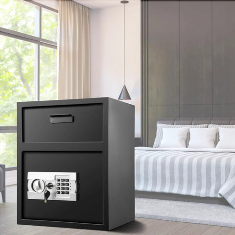 Depository Safe 1.7 Cubic Feet Carbon Steel With Electronic Code Lock, Deposit Slot, And Two Emergency Keys in bedroom