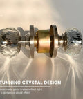 Crystal Door Knobs With Lock And Keys, 6 Pack Keyed Alike Glass Door Knob Set In Satin Nickel close-up showing crystal design