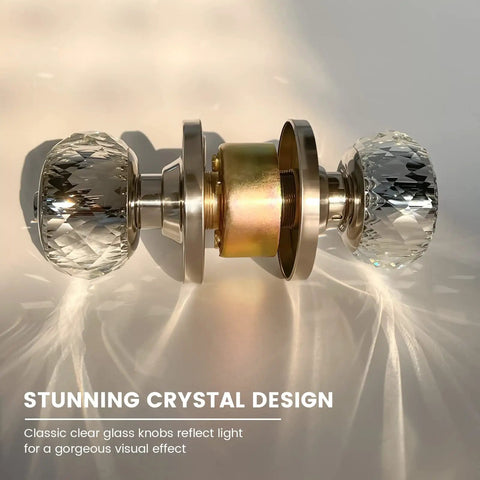 Classic Crystal Door Knobs Three Pack Keyed Alike Privacy Lockset With Lock And Keys For Bedroom And Bathroom Satin Nickel Finish