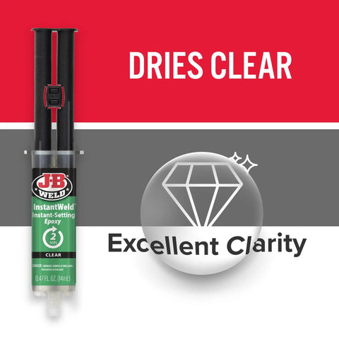 InstantWeld 2 Pack Clear Epoxy Adhesive That Sets In 2 Minutes With No Mess Static Mixer, 14ml, shown with clarity label