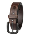 Men Genuine Leather Belt With Tonal Stitch Heavy Duty Brown Work Strap, 1.5 inch wide, sturdy buckle, perfect for daily wear.