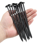 Hand holding multiple Heavy Duty 6 Inch Size 14 Lag Screws For Exterior Wood With Washer Head, Rust Resistant And Self Drilling Tips