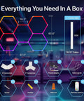 Hexagon RGB LED Lights With Music Sync And App Control for Gaming Room Gym and Garage Five Grid Gen IV Honeycomb Panels product contents