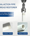 7 Piece PVC Pipe Threading Tool Set For One Half Inch And Three Quarter Inch Pipes With Internal And External Thread Cutters shown