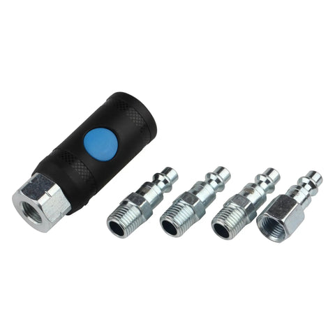 Push Button Safety One Quarter Inch Air Hose Fittings Quick Connect Couplers Steel With Zinc Plating Set Of 5 Industrial Grade