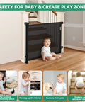 Retractable Baby Gate For Stairs And Doorways, 33 Inch Tall, Extends Up To 55 Inches Wide, space-saving mesh gate with child