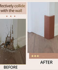 "Before and after of brown rubber corner protectors installed on wall, showing protection from damage, with image text."