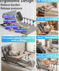 Ergonomic adjustable bed lift assist for seniors with lumbar support, removable tabletop, and angles from 30° to 80°.