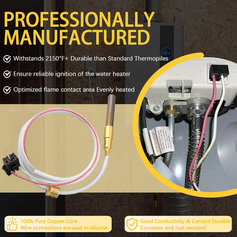 LP thermopile sensor wire for pilot burner assembly with brass fitting and red-striped insulated cable (750 mV)