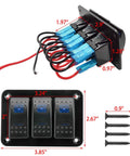 12-24V Boat Switch Panel With Illuminated Rocker Switches Aluminum Pre-Wired Dash Panel, 3 Gang Option, Back View with Screws