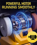 Pro Grade Cordless Bench Grinder With Dual 3 Inch Grinding Wheels and Sturdy Guard showcasing powerful motor in operation.