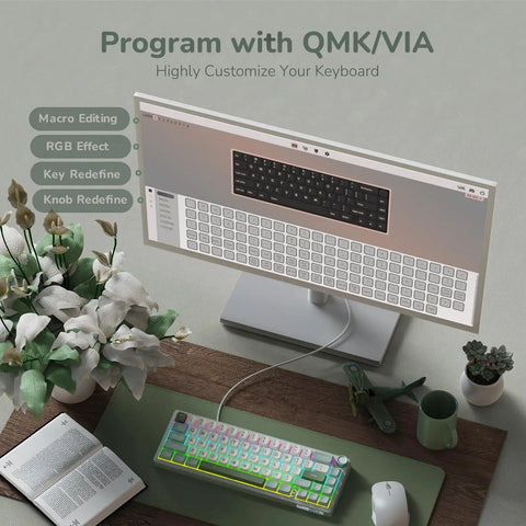Gasket Mount 60 Percent Wired Mechanical Keyboard Hits Different With Hot Swap Linear Switches Smooth Pbt Keycaps And Rgb Backlight And Programmable Knob For Your Desk showcasing QMK/VIA computer customization features.