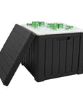9 Gallon Outdoor Beverage Cooler with Insulated Ice Chest holding cans, black design with easy lid, durable and weather resistant