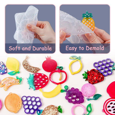 4 Piece Fruit Themed Soft Flexible Silicone Resin Molds For Drop Earrings Keychains Pendants Easy Peasy DIY Jewelry Making Kits Next Level Weekend Craft Projects