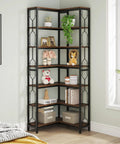 Seven Tier Corner Shelf Industrial Bookcase Crafted Tough To Clear The Decks Of Clutter While Holding Down All Your Gear And Keeping Every Nook Looking Sharp And Tidy with decor and plants.