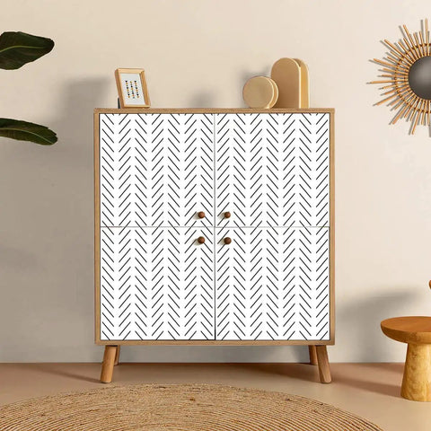 Cabinet with Black And White Peel And Stick Wallpaper With Modern Herringbone Pattern For Easy Removable Wall Decor 17.7 Inch By 78.7 Inch